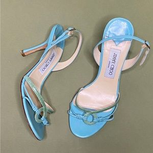Jimmy Choo turquoise colored sling-back sandal heel.
Size: 36.5